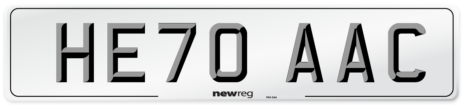 HE70 AAC Number Plate from New Reg